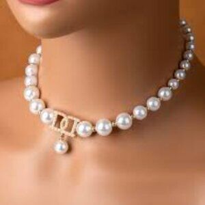 Pearl Necklace Earrings Set 2 PCS Statement Wedding Bridal Dress Jewelry